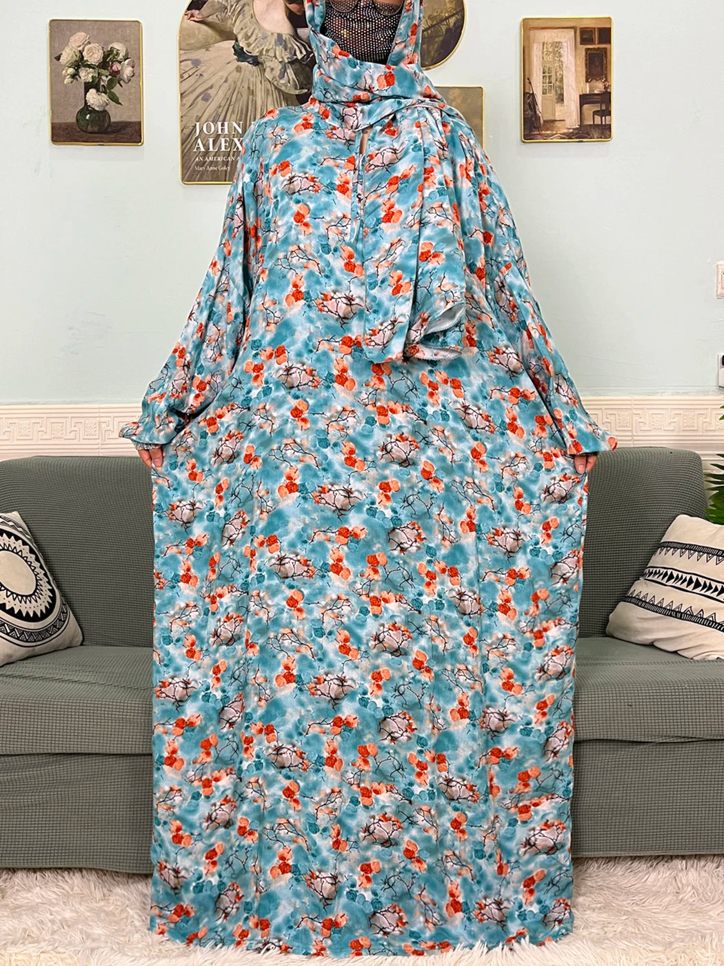 Abayas musulmanes en coton pour femmes, vêtement de prière traditionnel à fleurs pour Ramadan, Caftan africain, Marocain, Robe connectée, foulard