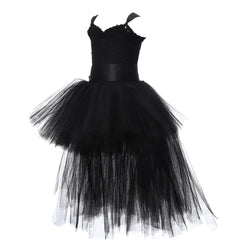 Girls Pink Black Tutu Dress V-Neck Train Girl Evening Birthday Party Tulle Dresses Girl Ball Gown Kids Halloween Costumes