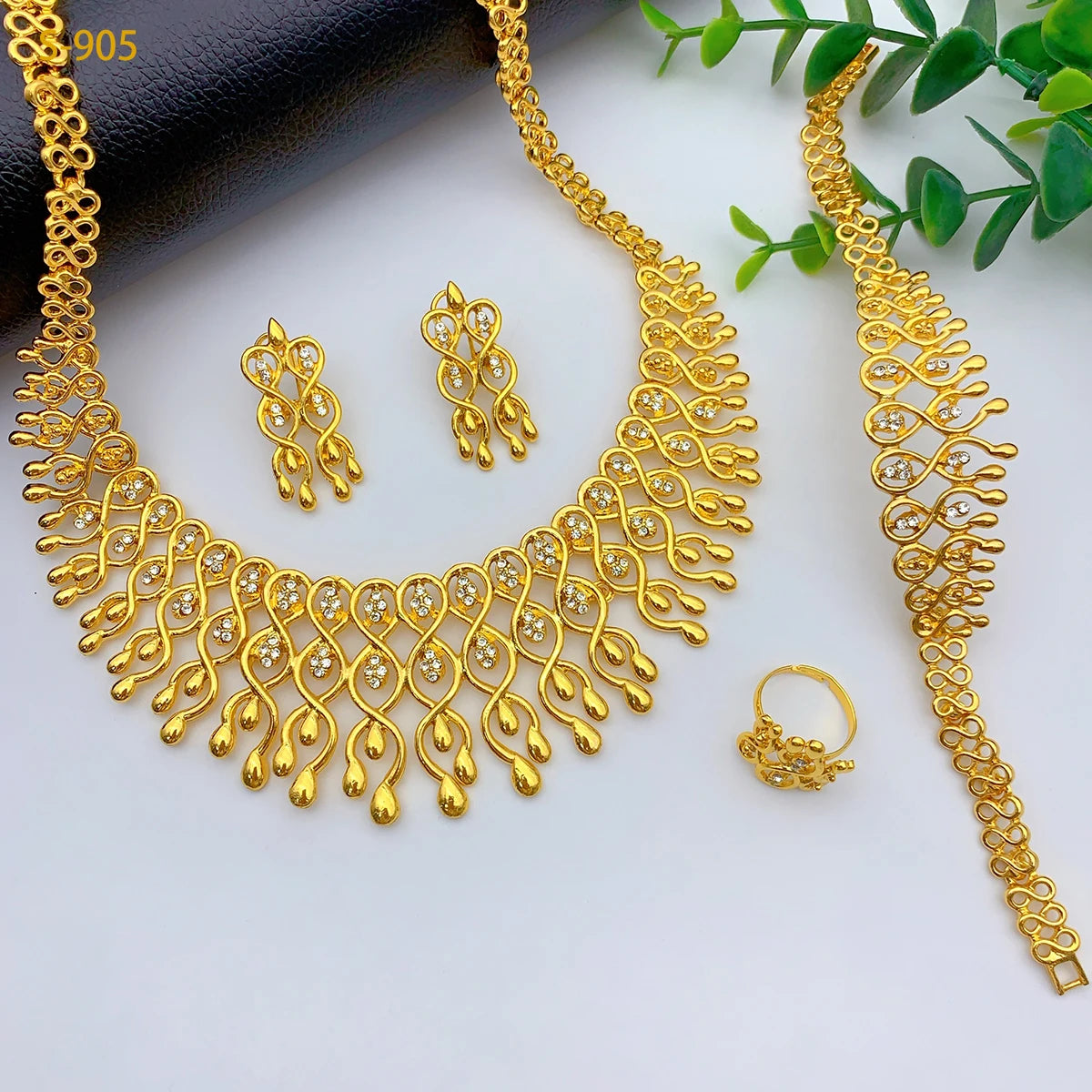 Grand collier et boucles d'oreilles éthiopiens de luxe, ensembles de bijoux pour femmes, dubaï, mariée indienne, couleur or 24 carats, cadeaux de fête de mariage