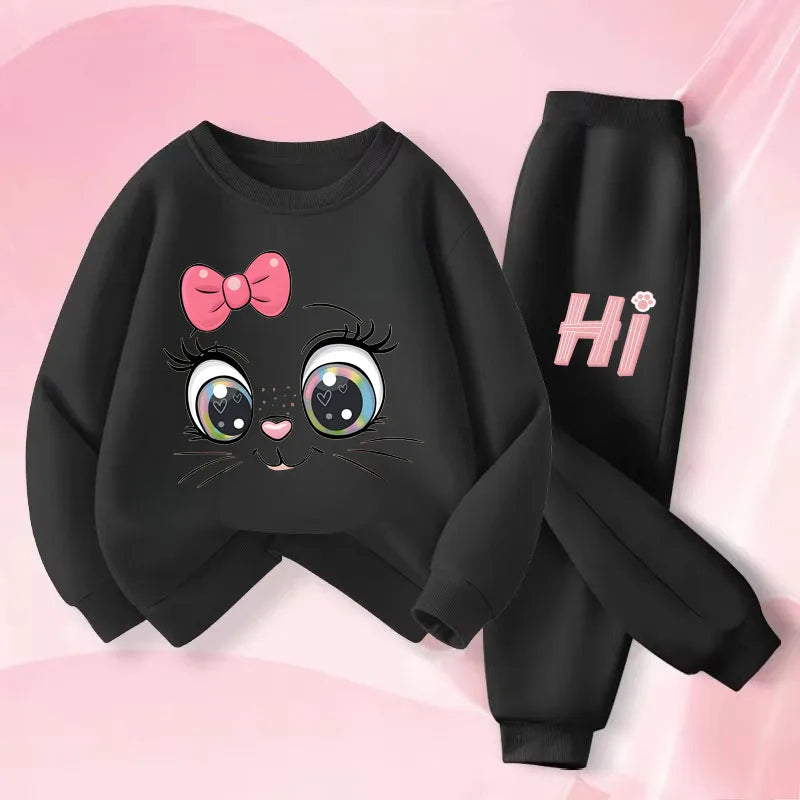 Ensembles de sweat à capuche et manches longues pour filles, nouveau Style de printemps, pull, pantalon Long, costume deux pièces, tenues décontractées pour enfants, survêtement pour enfants