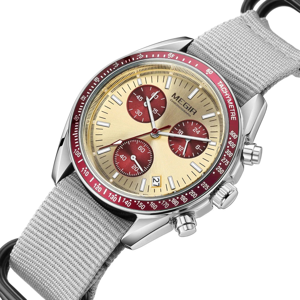 MEGIR montre à Quartz à trois yeux pour hommes bracelet tressé en Nylon étanche sport lumineux avec chronographe montre-bracelet de mode homme