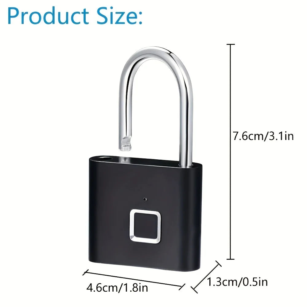 Serrure de porte sans clé aste USB, empreinte digitale, cadenas intelligent, déverrouillage rapide, alliage de zinc, métal, puce d'auto-développement, noir, argent