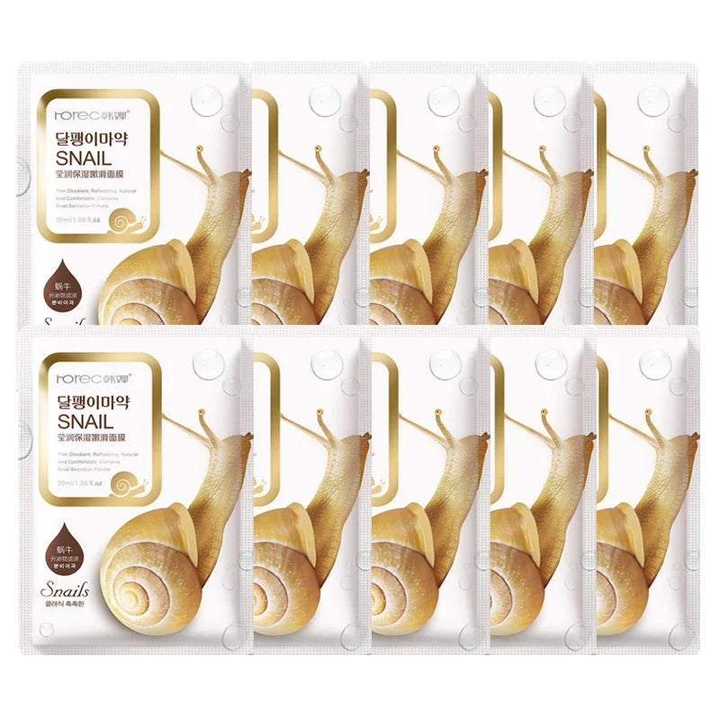 Masque Facial hydratant d'escargot, 10 pièces, réapprovisionnement, contrôle du sébum, feuille pour le visage tendre, soins pour la peau, cosmétiques coréens