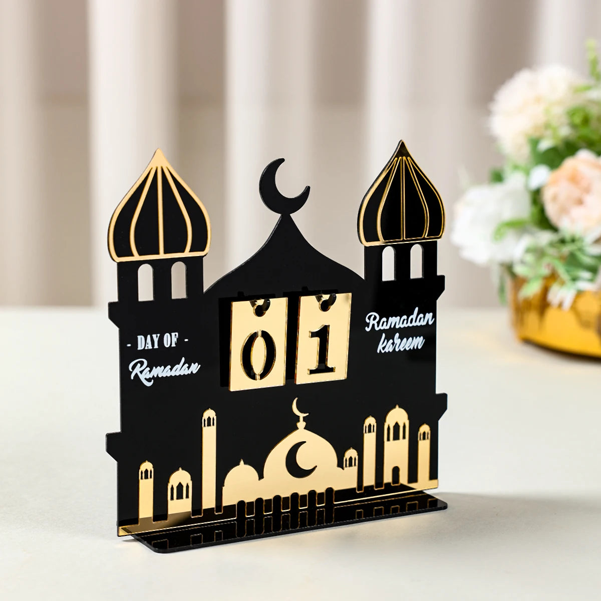 Calendrier de compte à rebours en acrylique pour Ramadan, ornements, cadeaux Eid Mubarak, décor pour la maison, fournitures de fête musulmane islamique 2025 Kareem