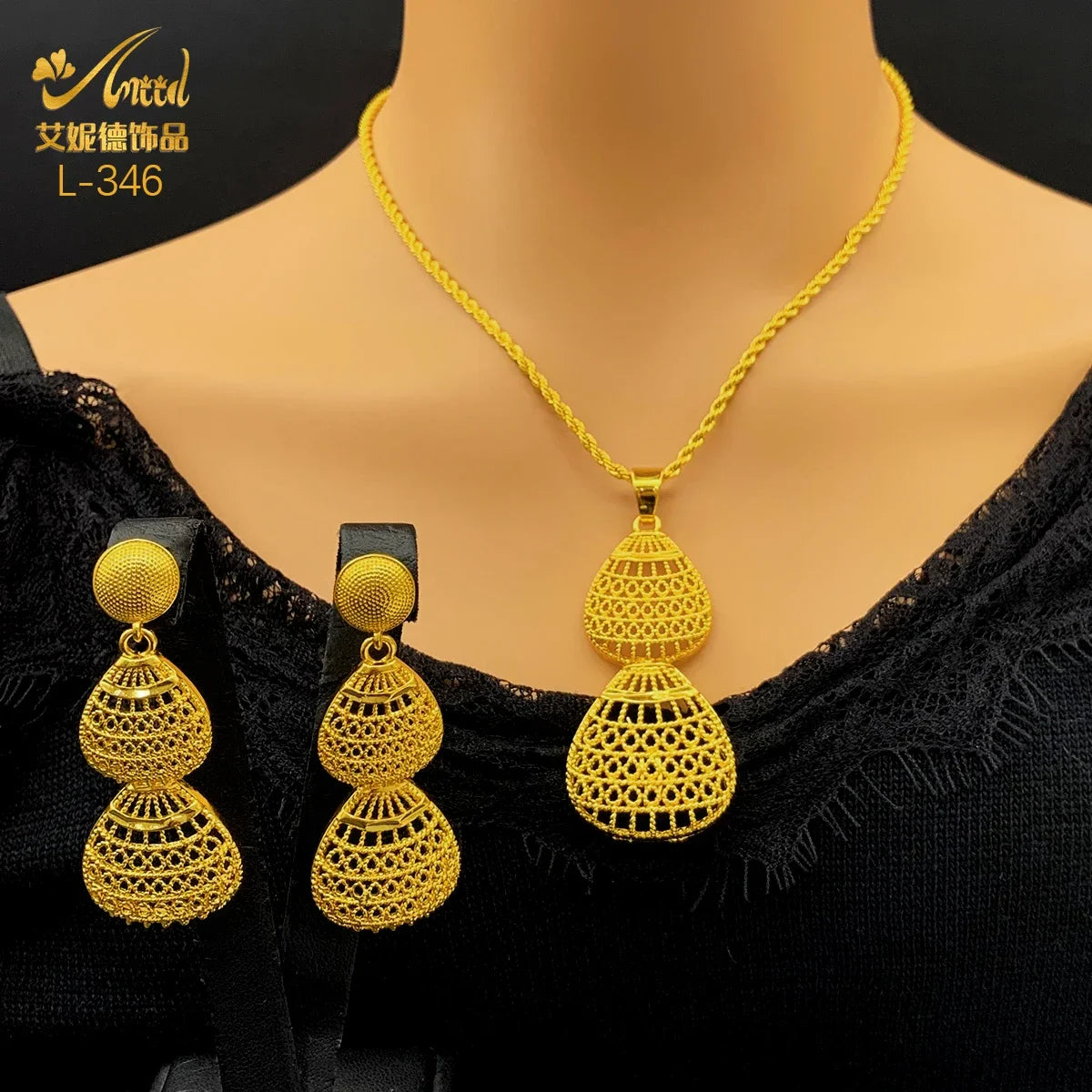 Ensembles de bijoux éthiopiens pour femmes, pendentif gouttelette, colliers de la présidence, boucles d'oreilles, ensemble de deux pièces, document en or 24 carats, cadeaux de fête de mariage érythréen