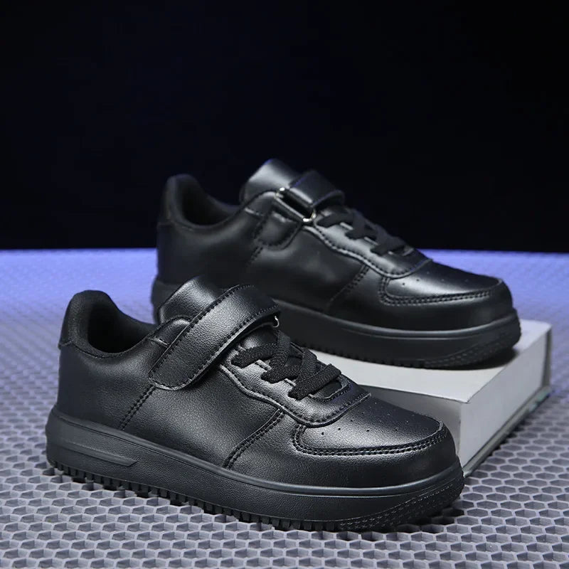 Chaussures noires pour enfants, baskets de sport en cuir pour garçons de 6 à 12 ans, décontractées, de Tennis, nouvelle collection 2024