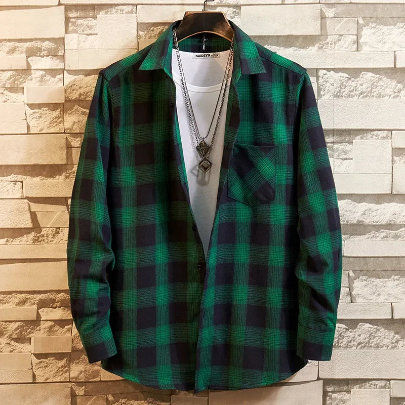 Chemise décontractée en coton à carreaux pour hommes, chemise habillée en glouton, manches longues, coupe couvertes, mode printemps et automne, 2025