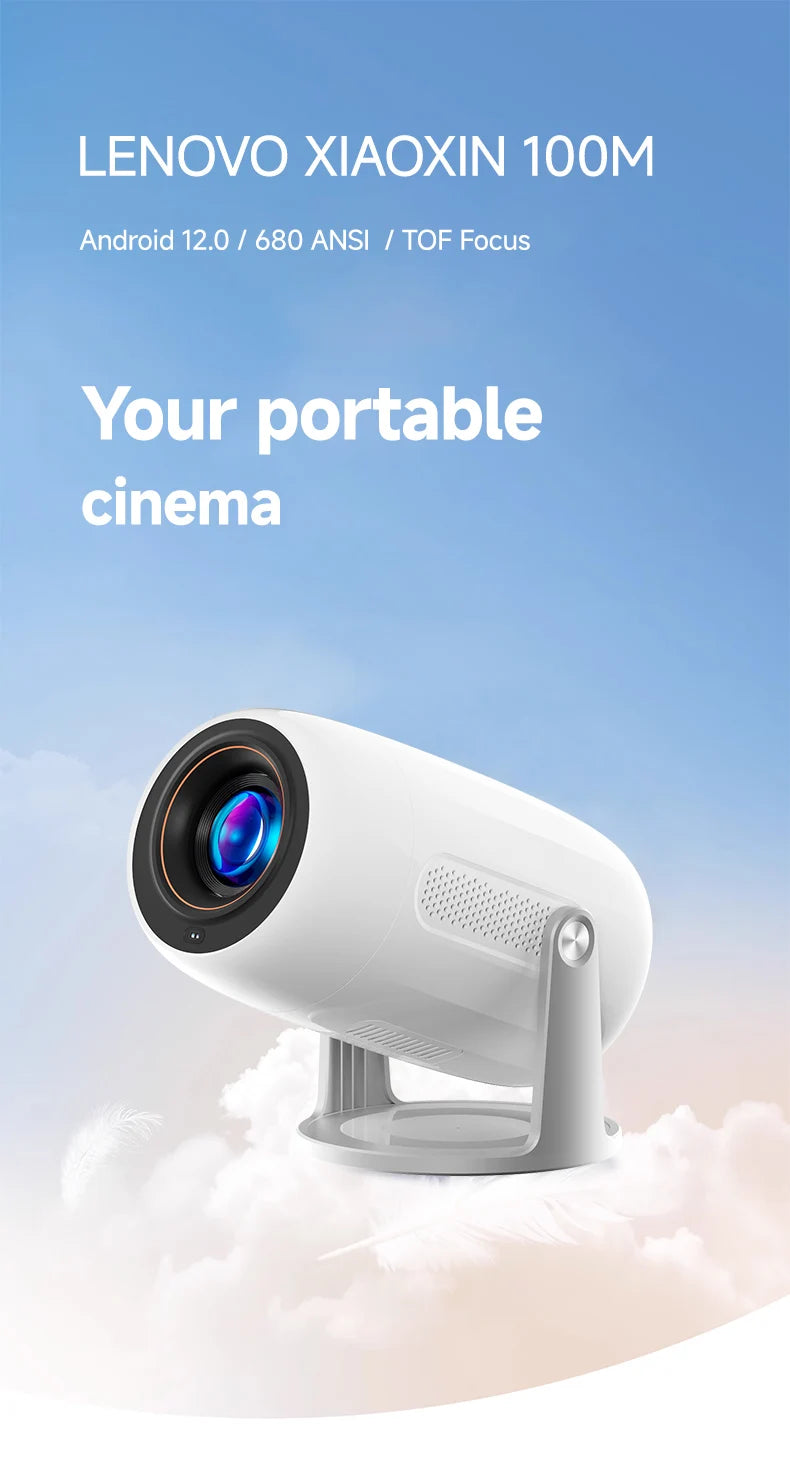 Lenovo Portable 4K projecteur 100M Android 12 WIFI 6 TOF No-Sense mise au point automatique extérieur Full HD projecteur vidéo film Home cinéma