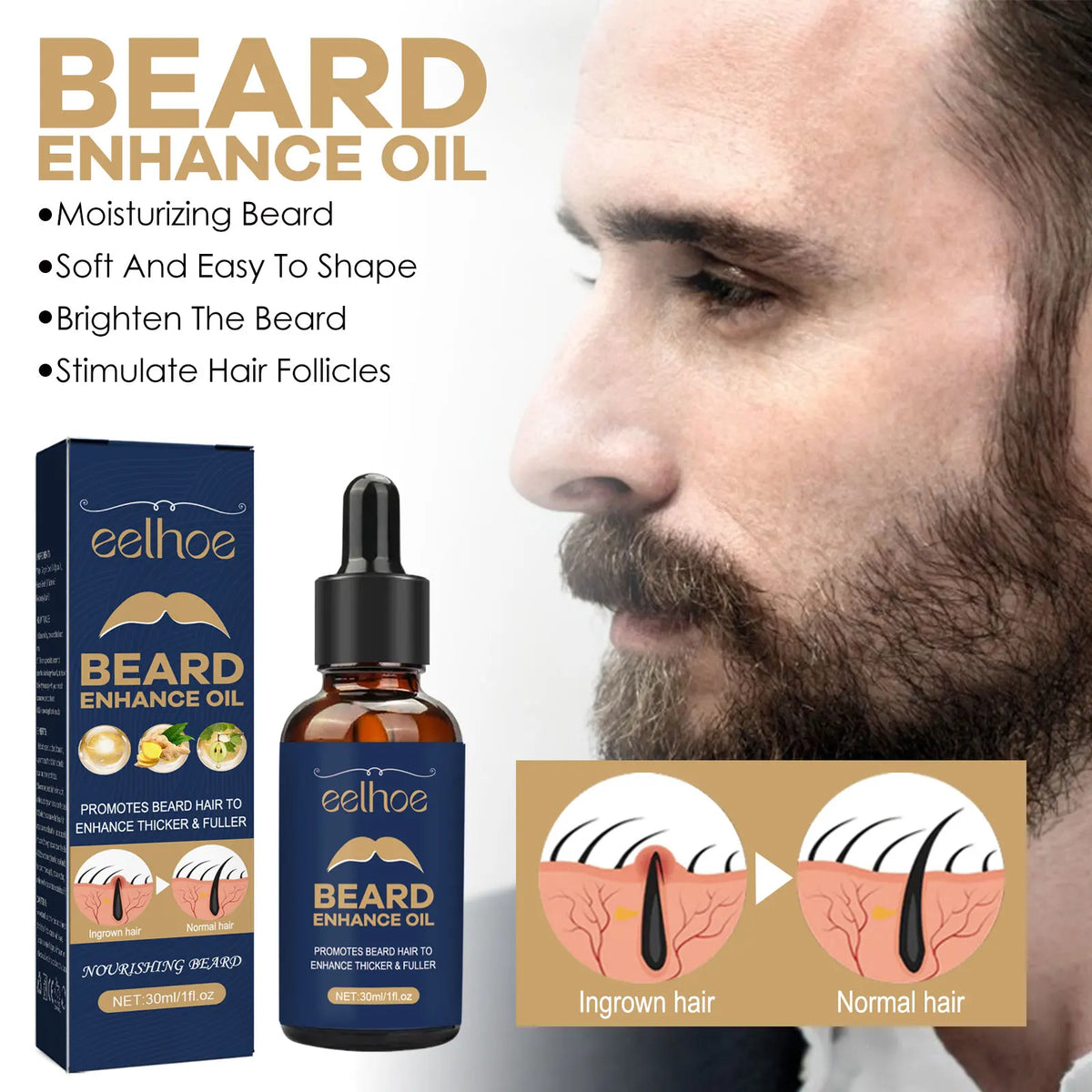 EELBathroom E-Huile de soin pour la barbe pour homme, soin hydratant, lisse, nourrissant, optique, rasage, huile essentielle