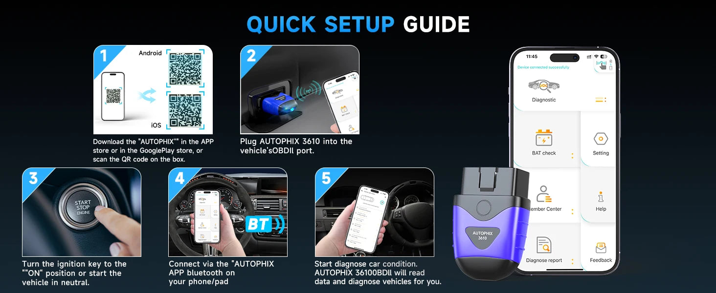AUTOPHIX 3610 outil de Diagnostic Bluetooth pour VAG VW Audi Skoda SEAT 12V voitures système complet OBD2 Scanner lecteur de Code ABS SRS EPB