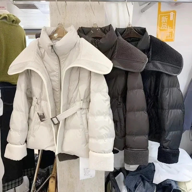 Women's Double-Layer Collar Parka Jacket, Cotton Padded Coat, European Style, Long Sleeves, Puff Outerwear, 2025
