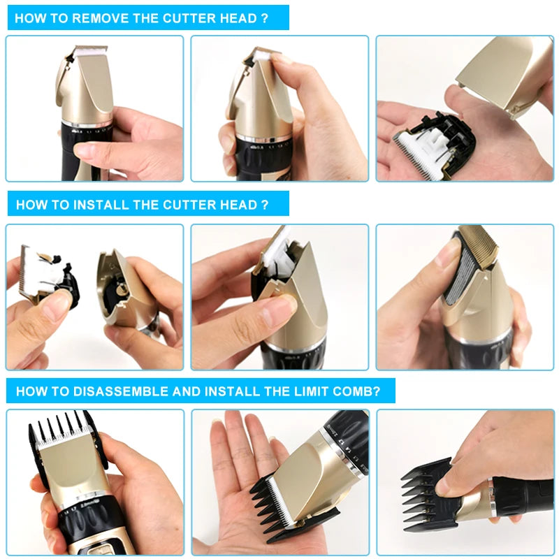 Professional electric hair clipper for men, ceramic blade, low noise home trimmer, USB charger, men's hair cutting tools