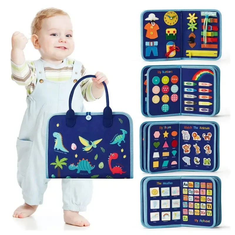 Planche occupée Montessori pour tout-petits, jouet sensoriel, activité de motricité Fine, voyage, apprentissage, cadeau pour garçons et filles, Polyester bleu
