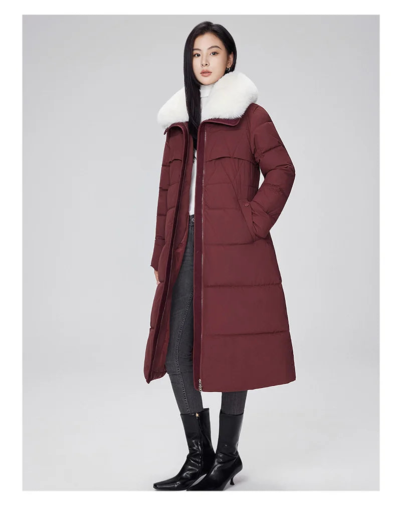 Parka d'hiver à col en fourrure pour femme, veste x-longue rembourrée en coton, manteau épais et chaud, Streetwear avec ceintures, vêtements d'extérieur Slim, à la mode, 2025