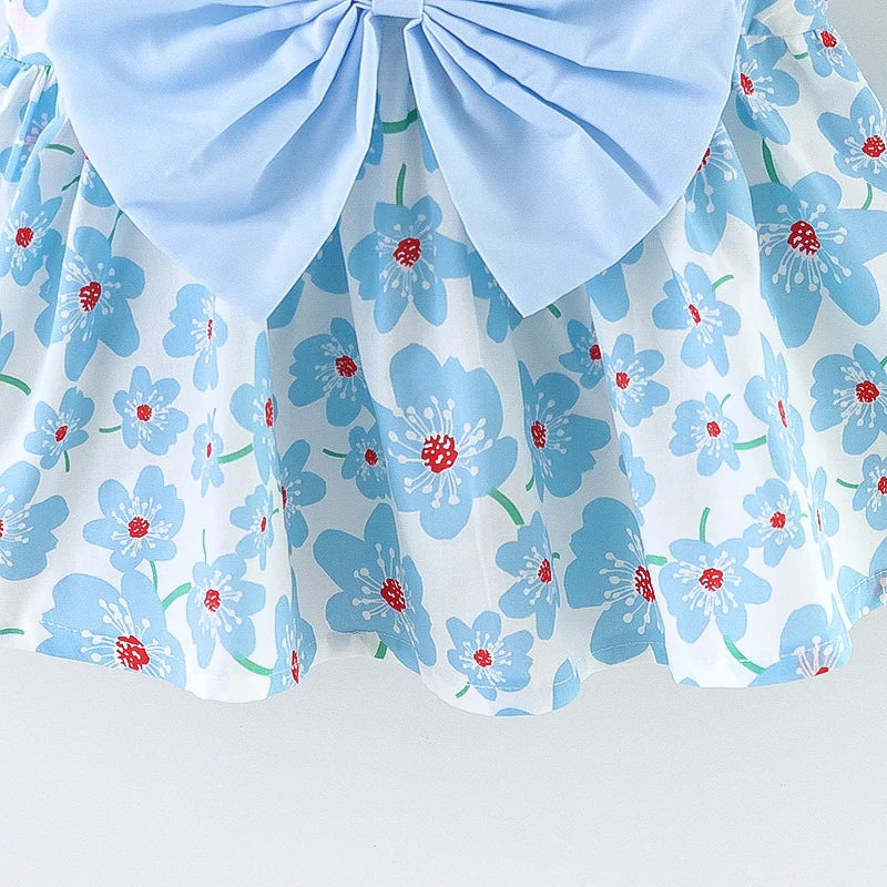 Robe d'été à bretelles florales pour bébé fille, vêtements sans manches avec nœud pour enfants avec chapeaux en cadeau (9 mois-3 ans), nouvelle collection