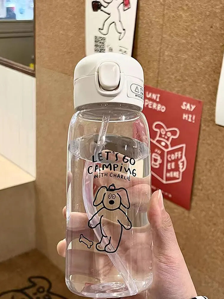 Bouteille d'Eau en Plastique avec Paille, Simple, Grande Capacité, Portable, Degré de Chute, Tasse Portable, Dessin Animé, Ventouse de Glace