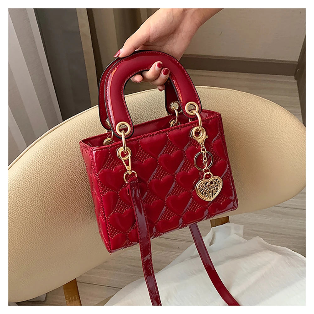 Red Love - Women's Patent Leather Handbag, Glossy Surface, High-End Design, Wedding Cuff Bag, Striking Shoulder Bag, New Fashion 