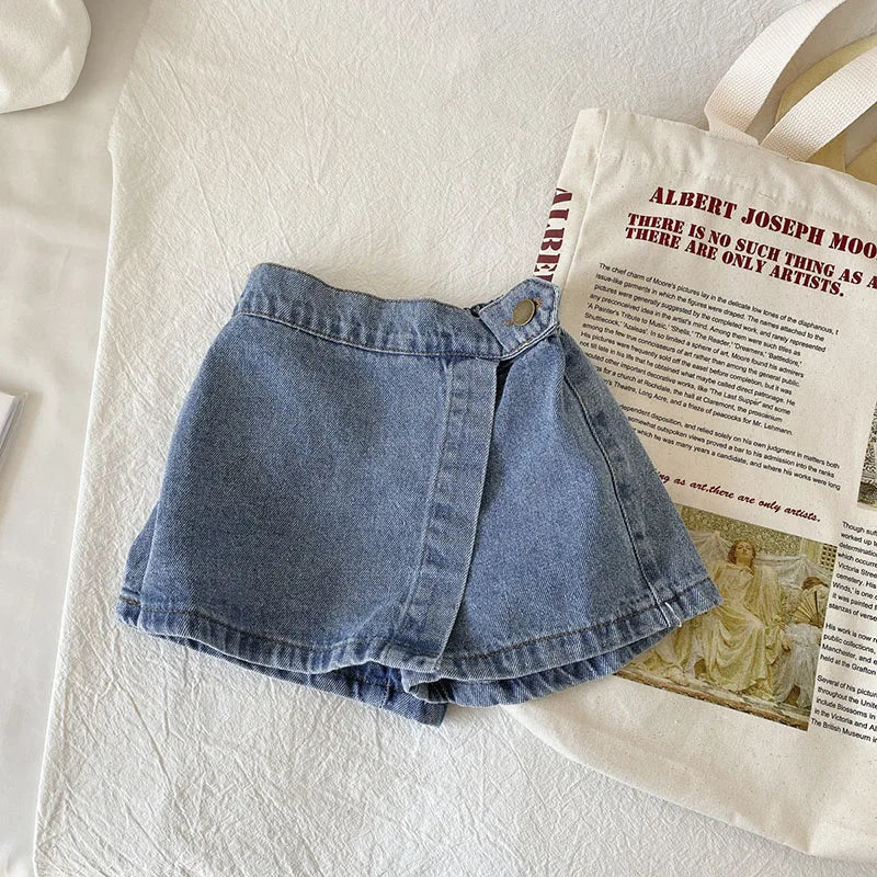 Mode coréenne nouvel été enfants fille jupe short solide taille élastique bouton doux Denim Culotte enfants vêtements polyvalents