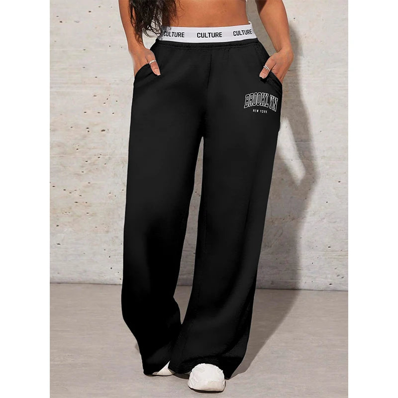 Pantalon femme lettre imprimé décontracté ample femme pantalon large pantalon de survêtement mode femme pantalon de traînée