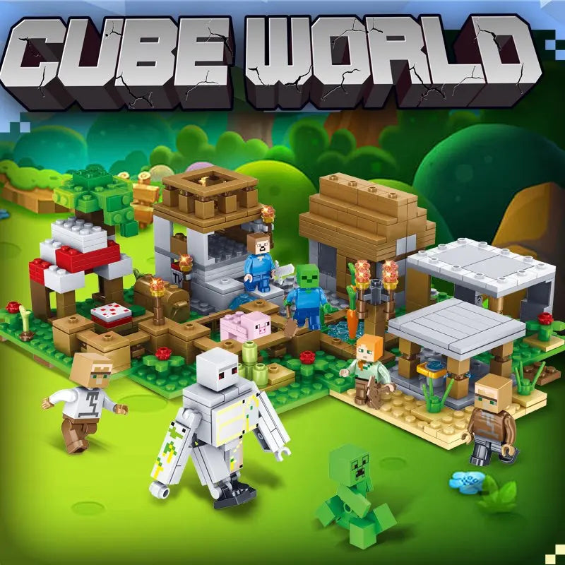 Blocs de construction de puzzle pour enfants, toboggans de village, grottes, mines, villes de chevaux, chats, léopards, jungles, jouet éducatif pour