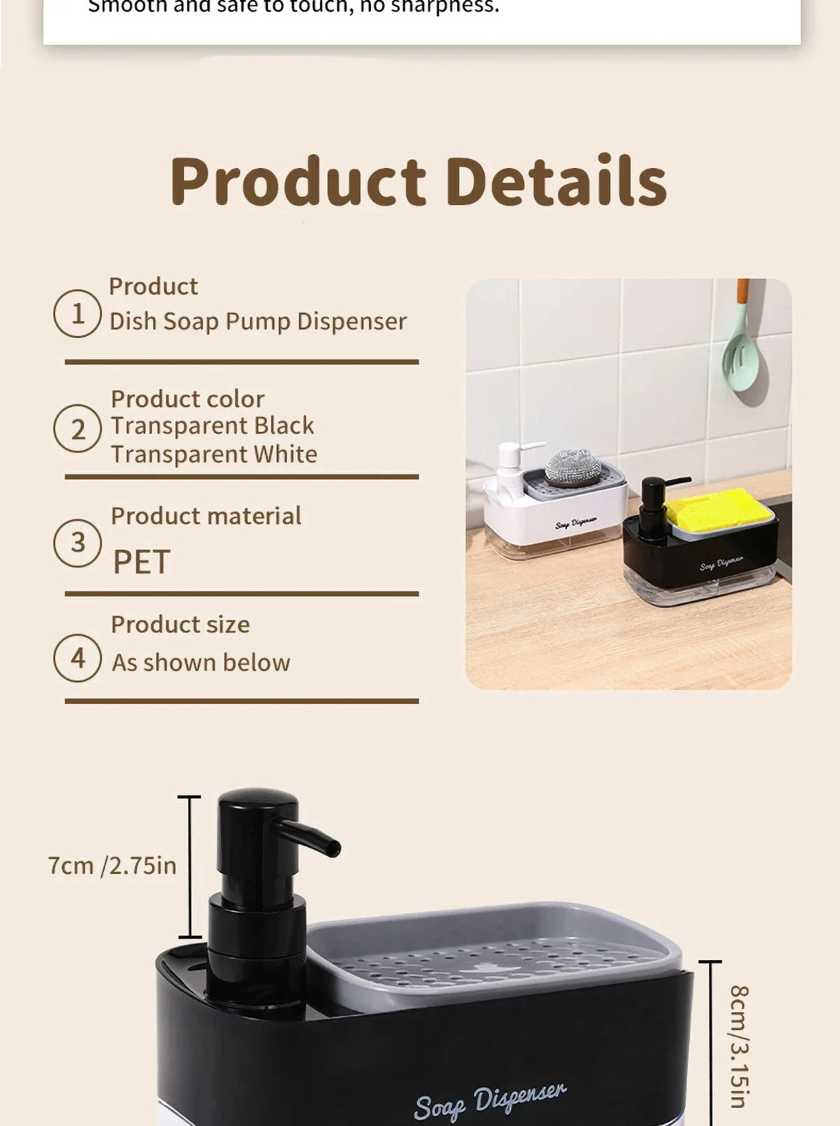 Ensemble distributeur de savon pour les mains et la vaisselle, distributeur de détergent, porte-éponge, pompe à savon de comptoir 2 en 1 pour évier de cuisine