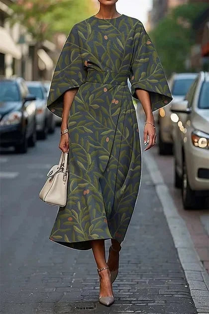Elegant floral ocean dress for women, ankle-length, made of polyester fiber, independent station, cross-border, 2025