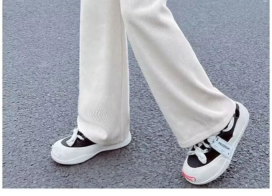 Pantalons à jambes larges pour filles, en velours côtelé, décontractés, à jambes droites, tendance, pantalons longs amincissants, nouvelle collection printemps et automne