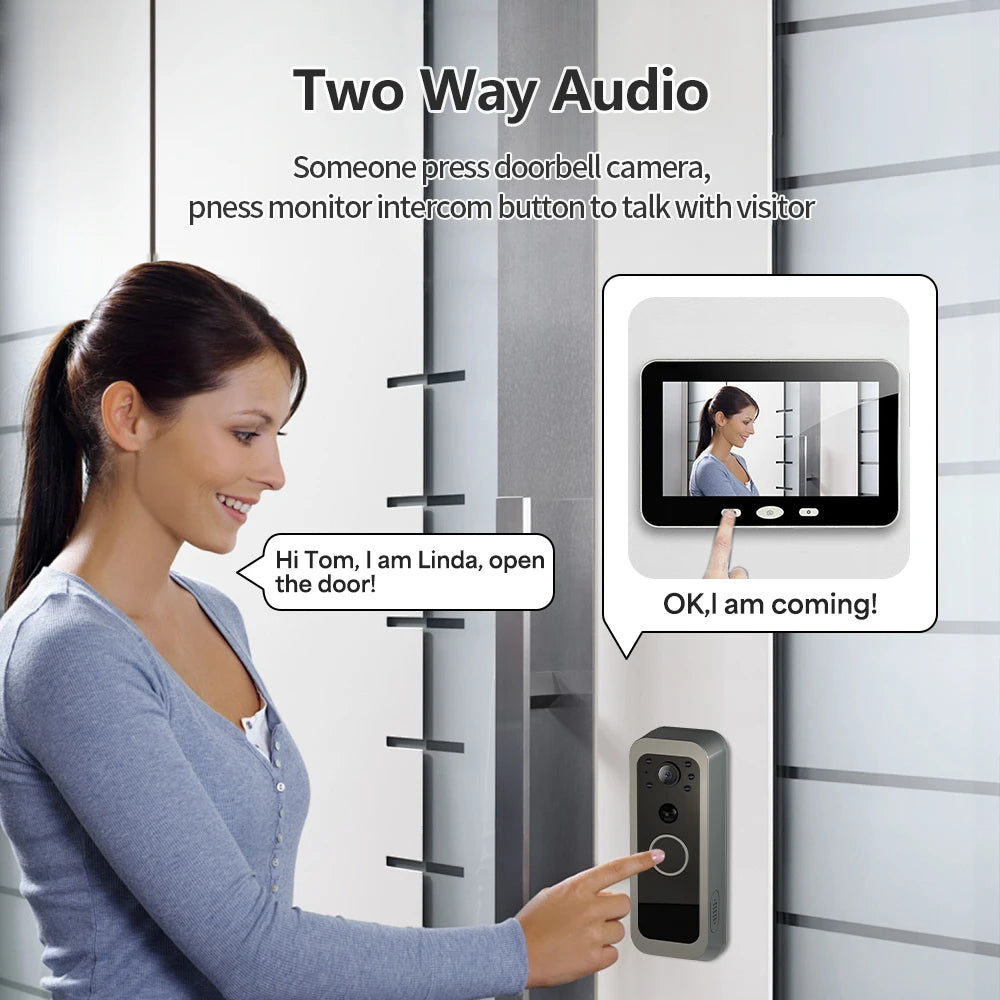 Tuya Smart Life 1080P WiFi vidéo sonnette batterie 100% système d'interphone de porte sans fil PIR caméra extérieure 5 pouces écran de moniteur