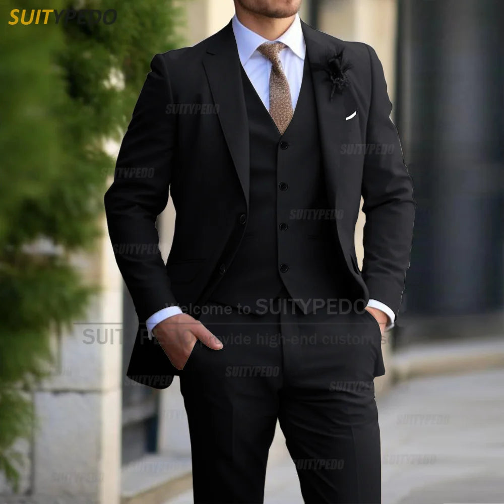 Men's formal banquet business suit set, elegant outfits for grooms, wedding parties, proms, slim fit, blazer, vest, trousers, 3 pieces