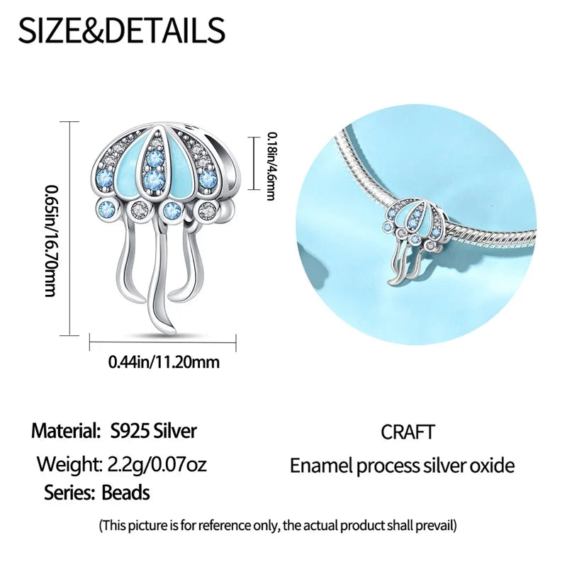 Pendentif de Collection d'écologie marine en argent Sterling 925, mignon, méduse, hippocampe, baleine et tortue, bijoux fins, cadeau de fête sur la plage