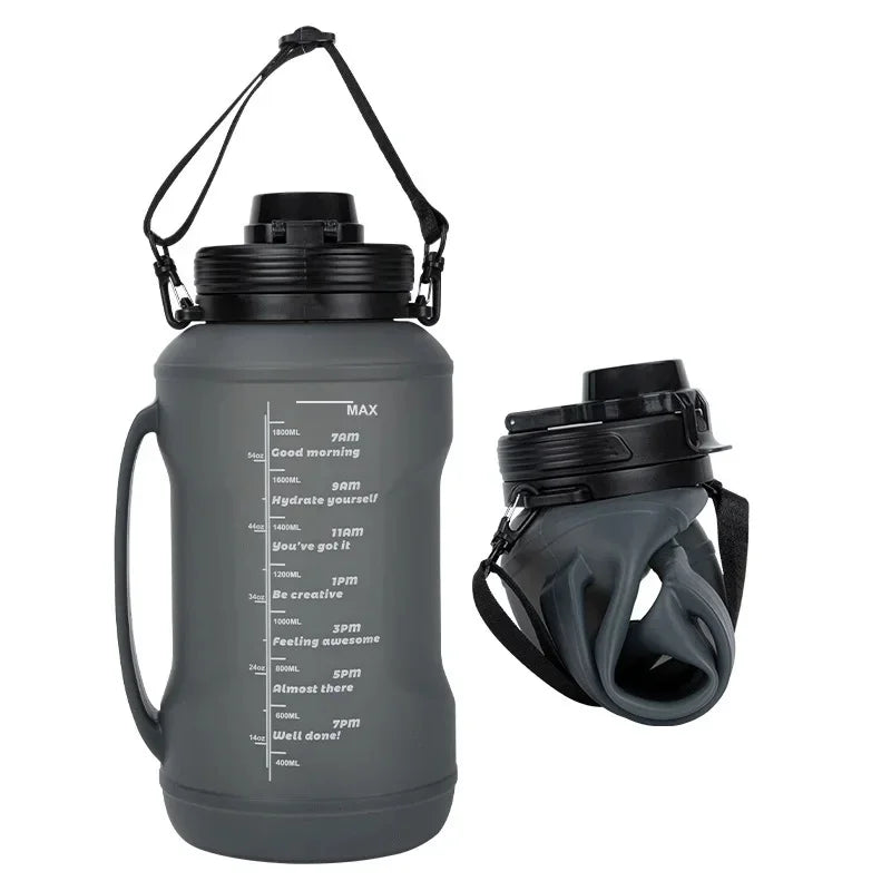 64oz/2L Collapsible Water Bottle with Handle and Straw, Large Capacity Collapsible Silicone Water Bottle, Outdoor Sports Water Cup