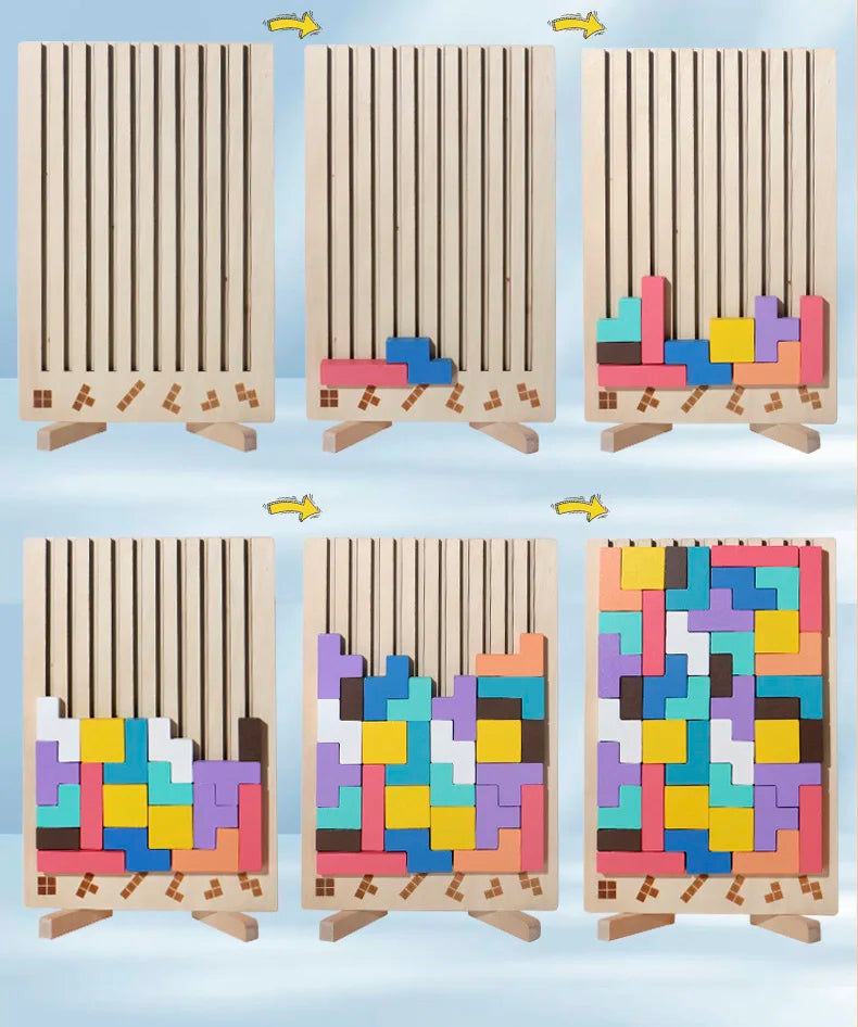 Blocs russes 3D en bois, Puzzle, casse-tête, jouet Tangram, Intelligence, blocs colorés, éducatifs Montessori