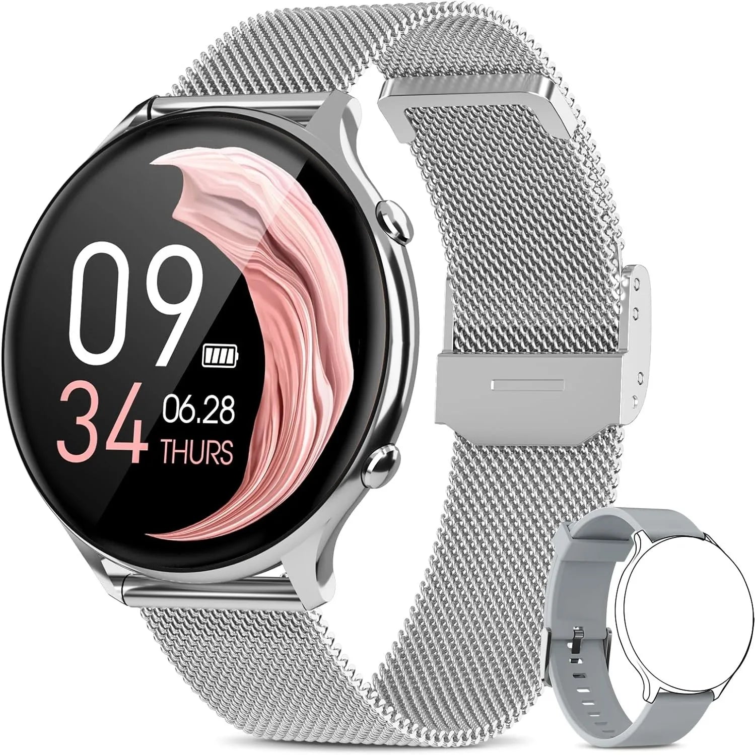 Montre intelligente pour femme avec fonction téléphone, écran tactile HD 1,39 pouces avec moniteur, cycle menstruel, surveillance du sommeil, pedom