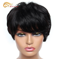 Cheap short human hair wigs, bob pixie cut human hair wig for women, Brazilian hair human hair wig, colored wig with bangs