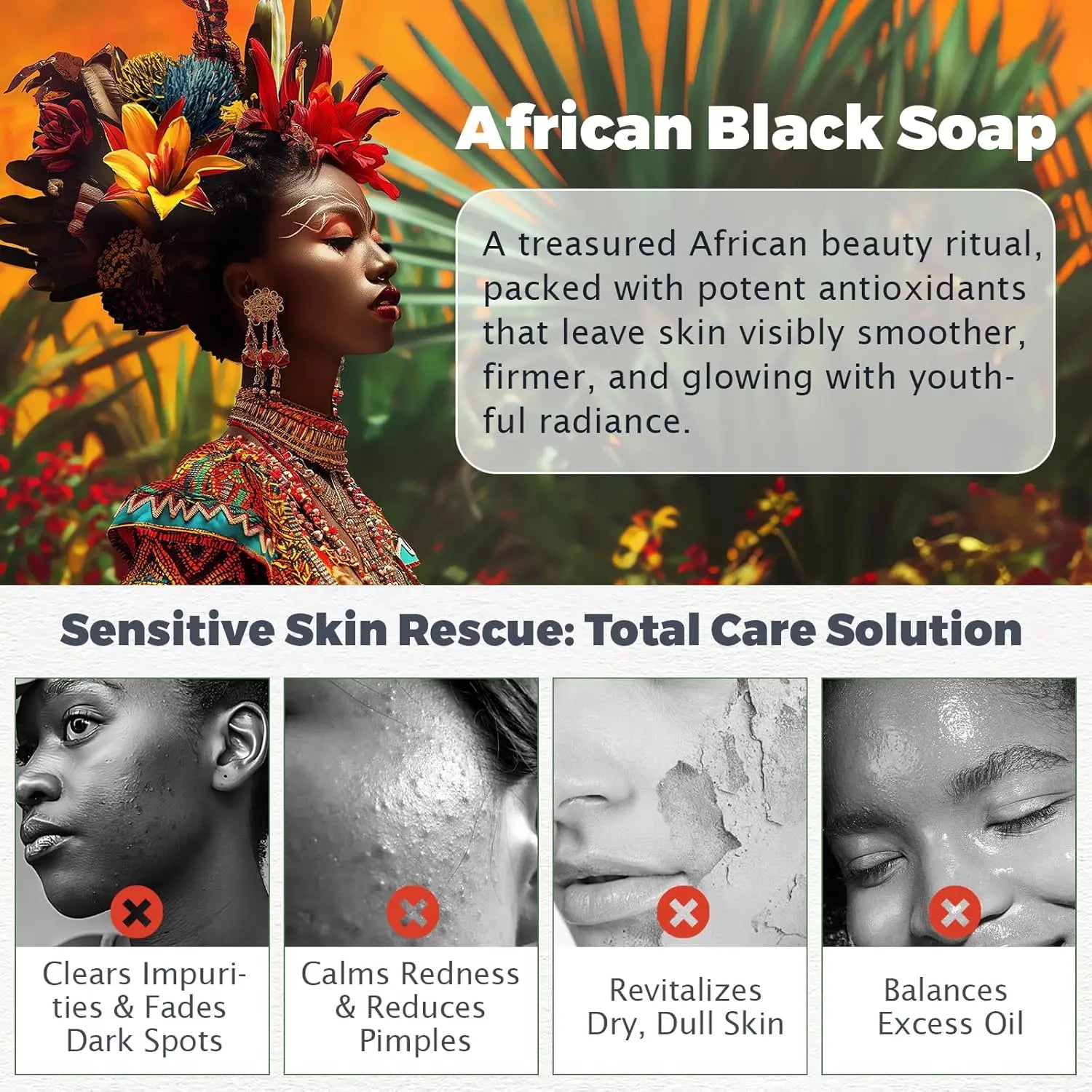 Savon noir africain brut pour peaux grasses, taches foncées, ingrédients purs et naturels – Savon biologique pour le visage et le corps