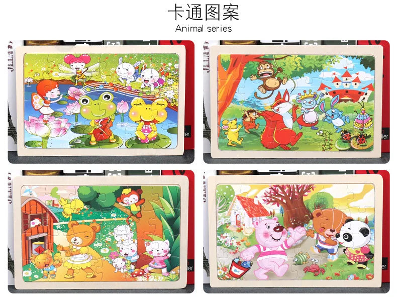 Nouveau 24 pièces Puzzles en bois enfants dessin animé Animal bois Puzzle jouets d'apprentissage éducatif précoce pour enfants cadeau