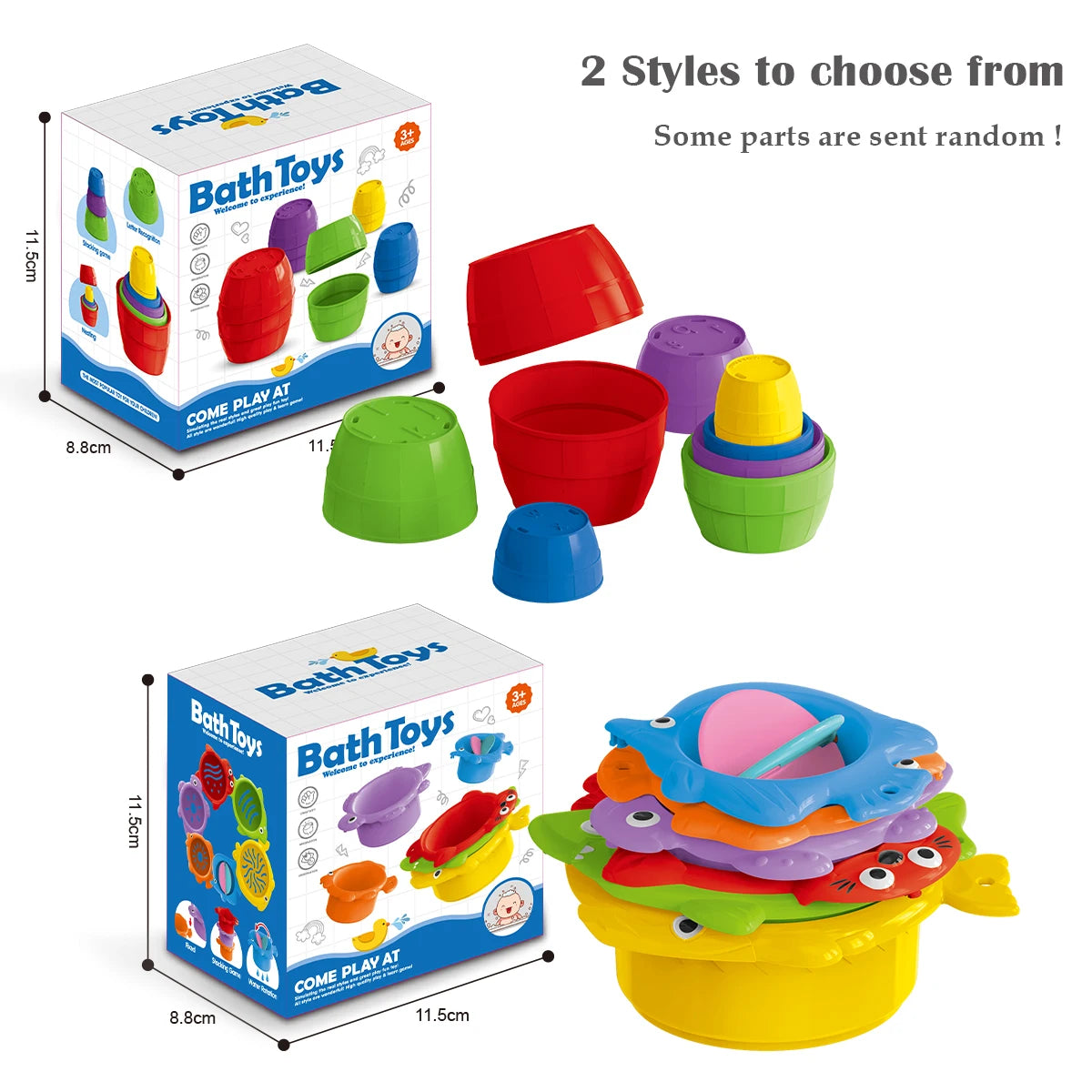 Jouets de bain pour bébé, tasse empilable, jouet pour tout-petits, couleurs aléatoires, tour empilable océan, baignoire, eau, plage, jeu de salle de bain, cadeaux