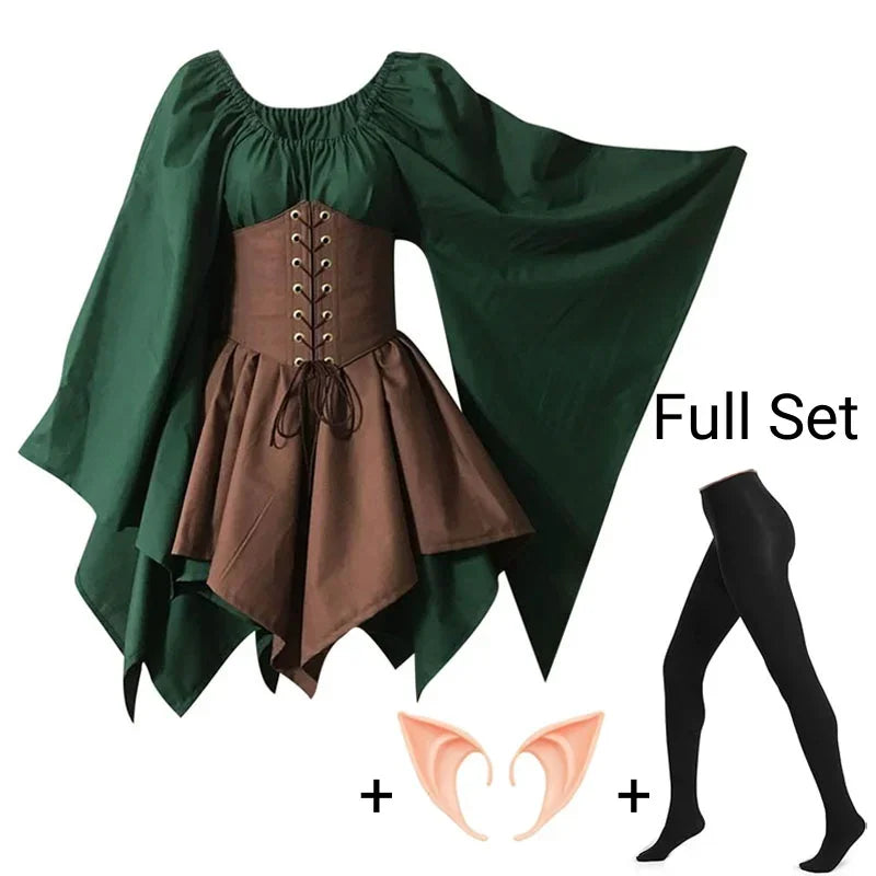 Costume médiéval pour femmes, robe médiévale de la Renaissance, fée elfe, Costume traditionnel Viking irlandais, oreille d'elfe pour fête d'halloween