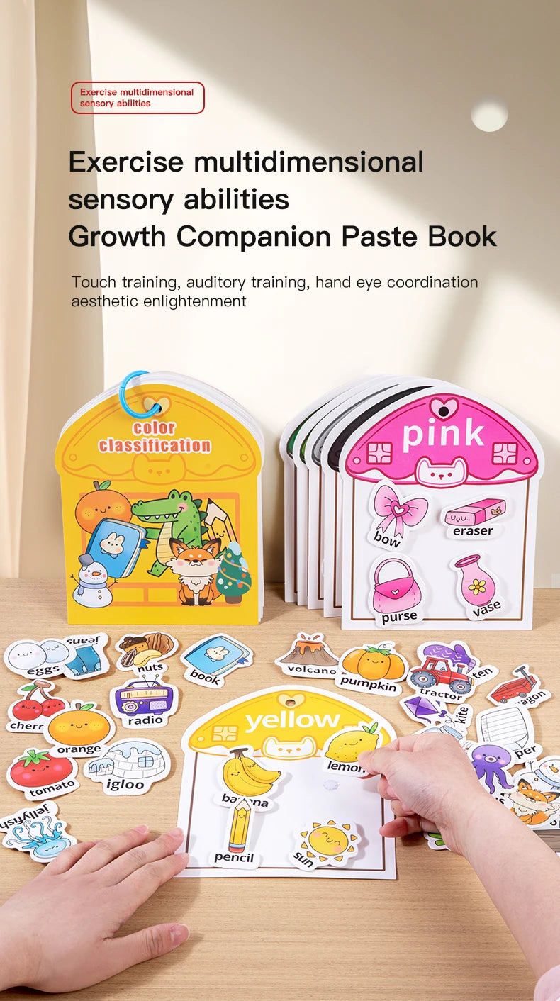 Livre silencieux pour bébés, jouet éducatif, apprentissage précoce, reconnaissance des couleurs avec Velcro, bâton réutilisable, Pages de pelage, jeu interactif