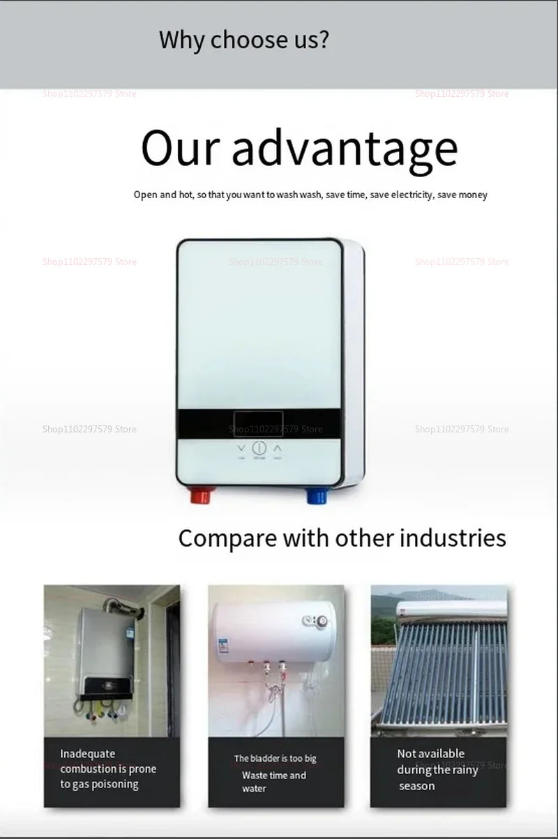 Chauffe-eau électrique instantané Portable petit chauffage rapide adapté pour salle de bain cuisine douche eau chaude rapide lorsqu'il est nécessaire