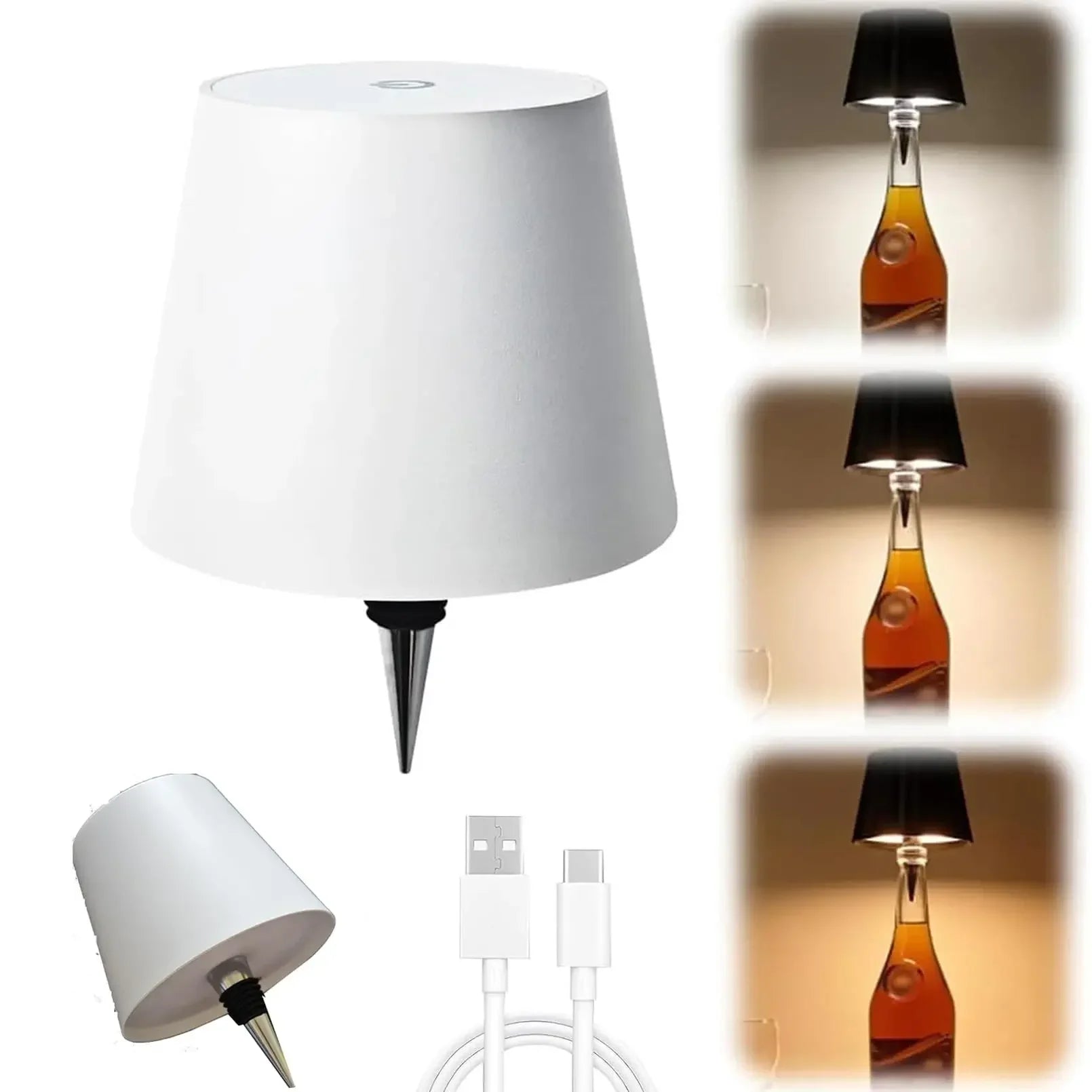 Wireless bottle-shaped table lamp, touch control, 3 colours, stepless dimming, night light suitable for bars.