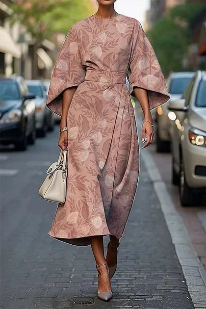 Elegant floral ocean dress for women, ankle-length, made of polyester fiber, independent station, cross-border, 2025