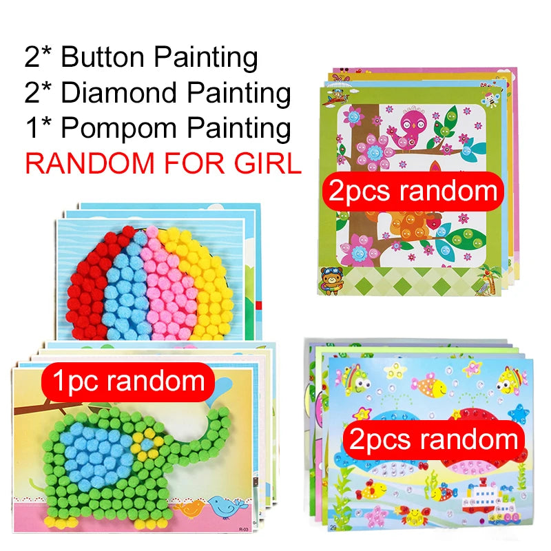 Enfants autocollants faciles à poser jouets bouton/pompon/diamant éducation précoce enfants Puzzle à la main peinture créative 3-6 ans cadeaux TMZ