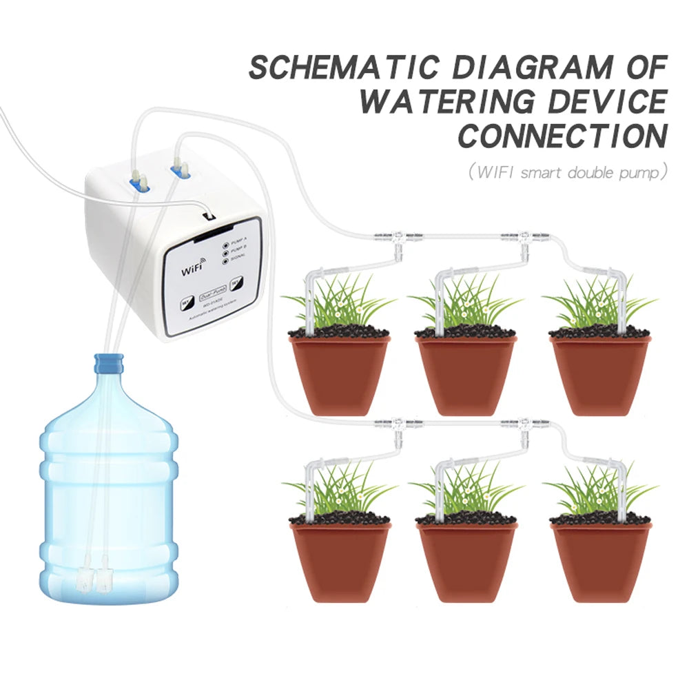 Dispositif d'arrosage Intelligent WIFI, Double pompe, système d'irrigation goutte-à-goutte automatique, contrôleur d'application à distance pour terrasse de jardin