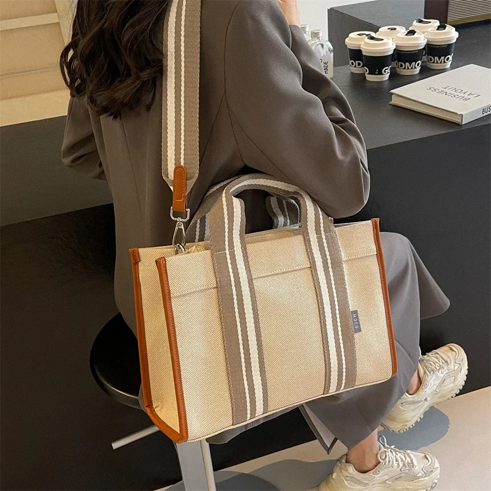 sac de luxe femme sac a mains femme sac bandouillère femme Sacs à main en tissu de lin pour femmes, sac à bandoulière rayé de grande capacité, sac fourre-tout de shopping, dernier document uni, lancé, qualité, 2024