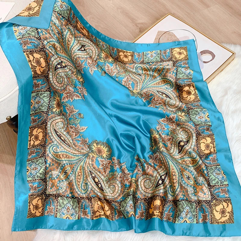 2025 Design marque foulard foulard châle enveloppes imprimer soie Satin écharpe carré femmes musulman Hijab élégant bandeau Bandana