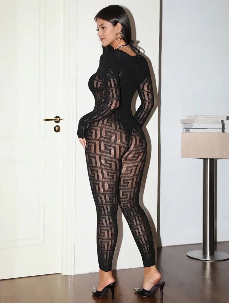 Body noir sans entrejambe pour adulte, Sexy, dentelle transparente, Lingerie porno, grande taille, Costume érotique, 18 Latex Extrem