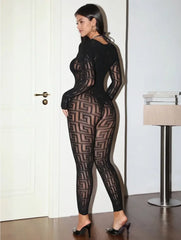 Body noir sans entrejambe pour adulte, Sexy, dentelle transparente, Lingerie porno, grande taille, Costume érotique, 18 Latex Extrem