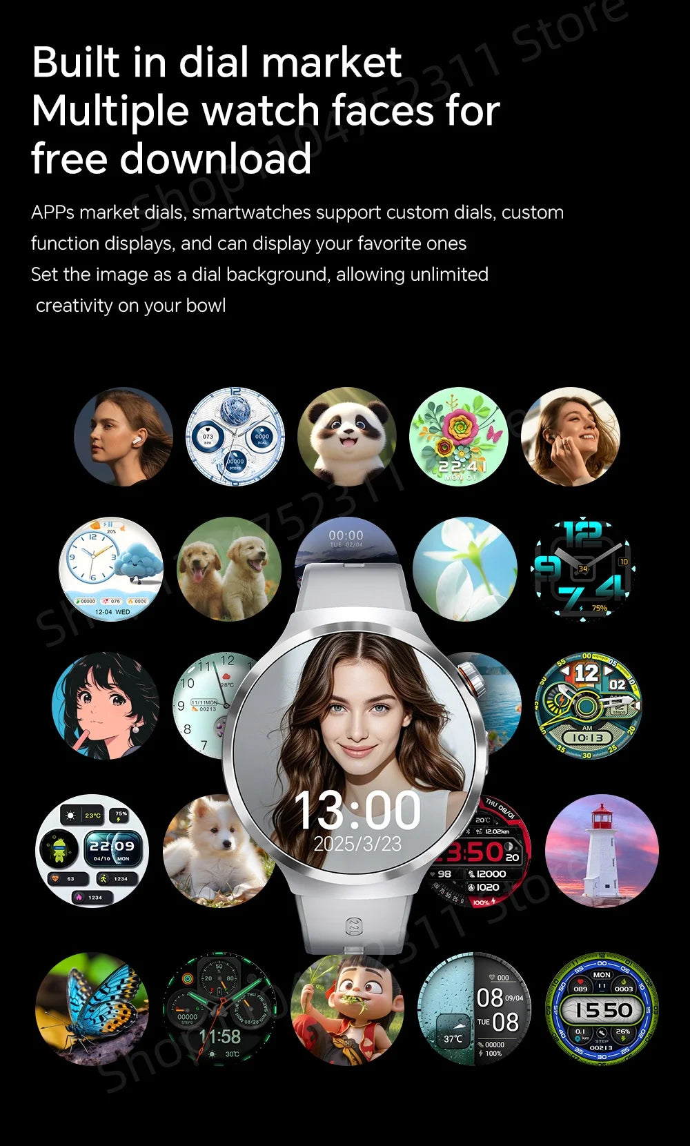 Smartwatch avec grand écran Amoled 1,98 pouces 210 °   Caméra rotative GPS Position surveillance de la santé Android 13.0 montre intelligente hommes