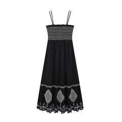 Robes pour femmes printemps et automne broderie florale col carré ample Style ethnique sans manches Robe plissée
